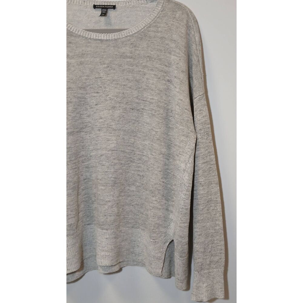 Eileen fisher womens medium 100% organic linen gray knit slouchy spring shirt - Picture 2 of 9